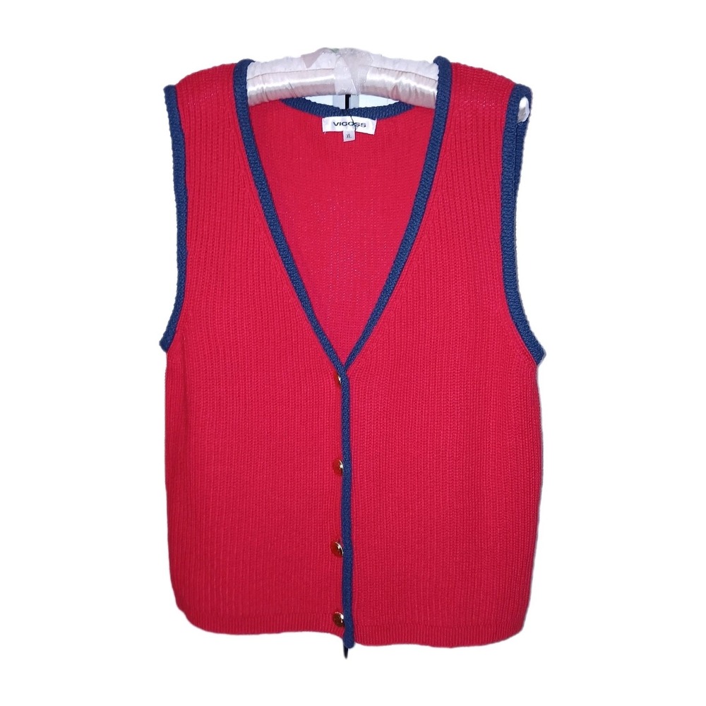 Vigoss Women Sweater Knit Vest XL Red Preppy Academia Grandmacore School Girl